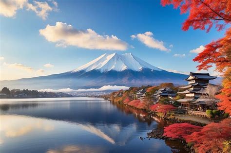 Premium AI Image | fuji mountain and kawaguchiko lake in morning autumn ...