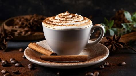 Premium AI Image | Cup of cappuccino coffee with milk foam and cinnamon