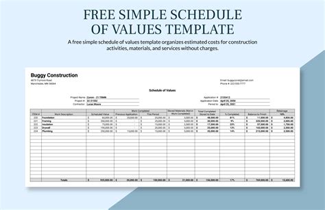 Schedule of Value Templates in Excel - FREE Download | Template.net