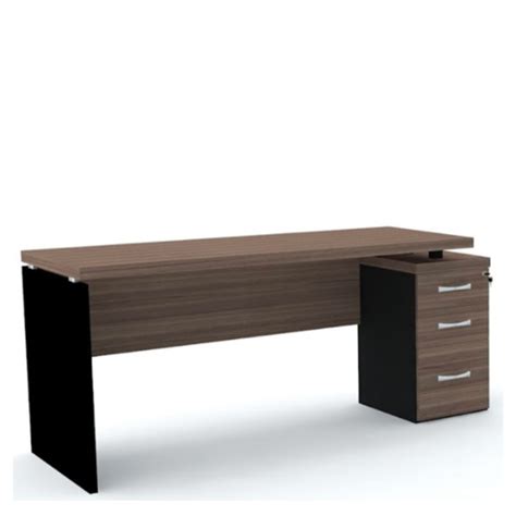 Mesa Reta Pedestal Gavetas X Cm Cor Walnut Preto Pandin