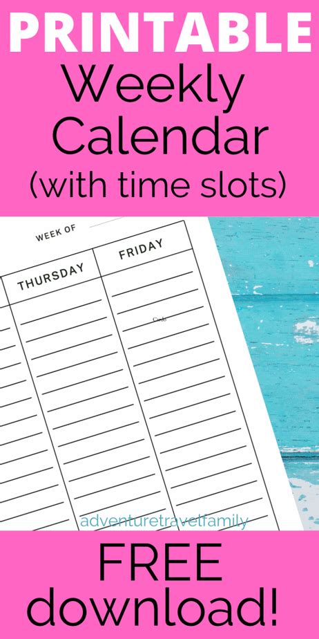 Free Printable Calendar With Time Slots Instant Download