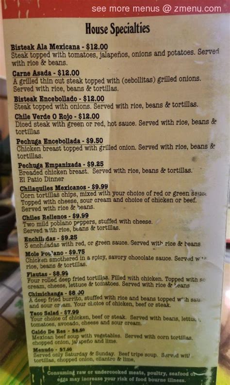 Menu at El Patio Restaurant, West Liberty