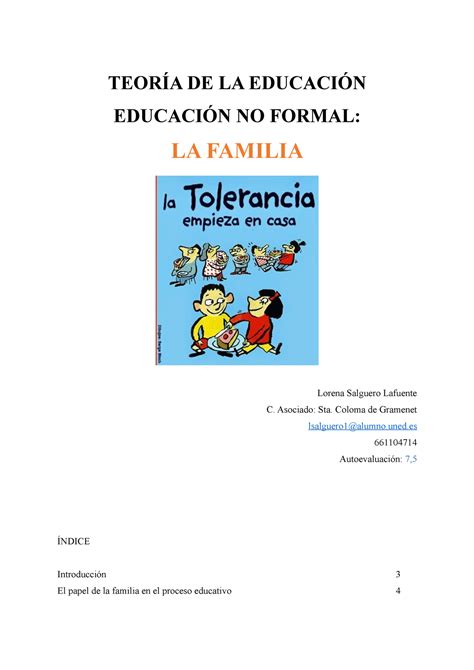 Pec Teoria De La Educaci N L Educaci N No Formal La Familia Lorena