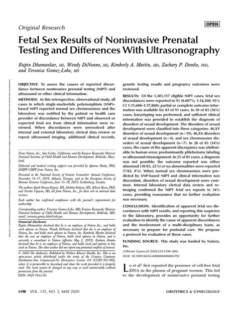 Fetal Sex Results Of Noninvasive Prenatal Testing26 Pdf Pdf