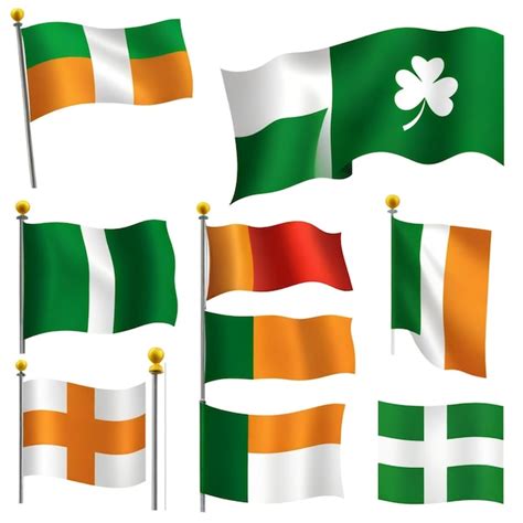 Vector De La Bandera Irlandesa Establecido Fondo Blanco Aislado Un Alto