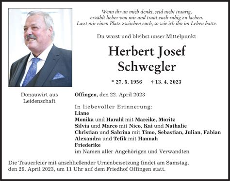 Traueranzeigen Von Herbert Josef Schwegler Augsburger Allgemeine Zeitung