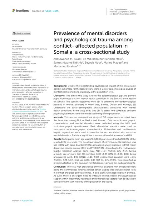 PDF Prevalence Of Mental Disorders And Psychological Trauma Among