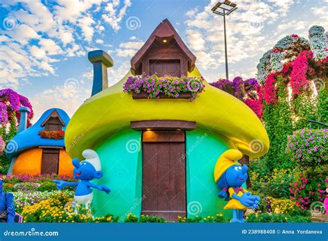 Smurfs Village In Dubai Miracle Garden Dubai Uae Editorial Stock Photo