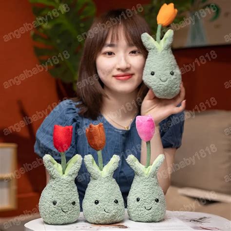 22cm Cute Tulip Dolls Kawaii Artificial Flower Potted Plants Plush Toys