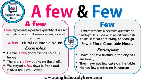 Using A Few And Few In English English Study Here