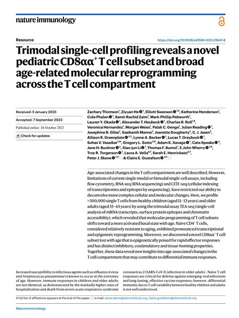 Pdf Trimodal Single Cell Profiling Reveals A Novel Pediatric Cd T