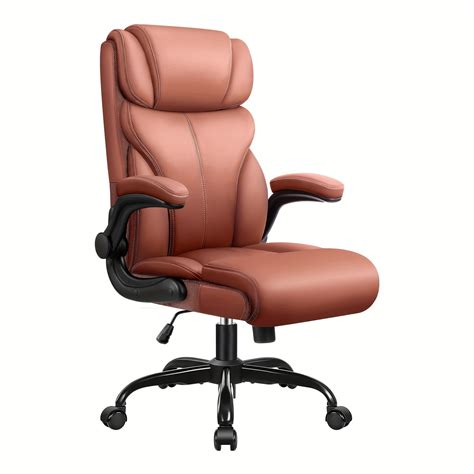 Ergonomic Leather Office Chair High Back&Foldable Armrests Lumbar ...