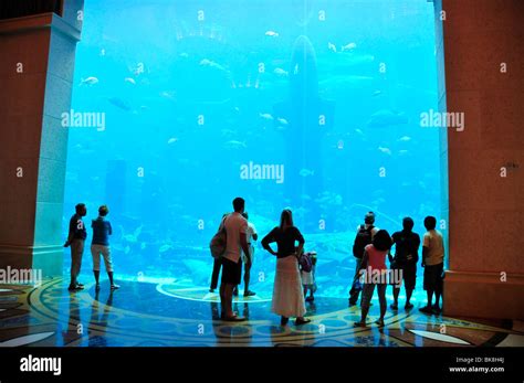 Huge saltwater aquarium of the Hotel Atlantis, The Palm Jumeirah, Dubai ...