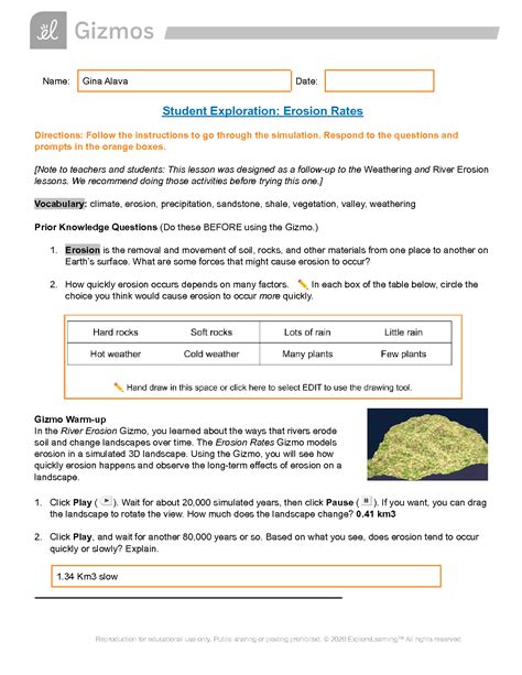 River Erosion Gizmo Answer Key Activity B