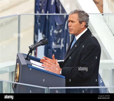 U.S. President George W. Bush gives his Inauguration Day speech, during ...