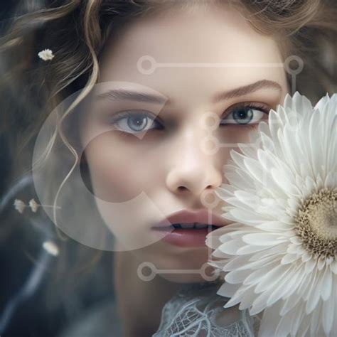 Elegant Portrait Of A Woman With Long Curly Blonde Hair And Blue Eyes Stock Photo Creative Fabrica