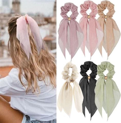 Amazon Pcs Hair Scarf Scrunchies Chiffon Floral Ponytail