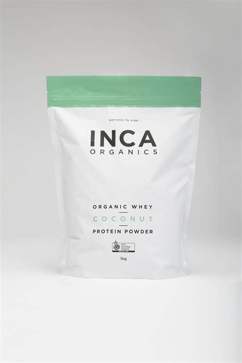 Inca Organics Certified Organic Organig Whey Coconut Protein Powder 1kg Desain Kemasan