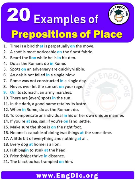 20 Examples Of Prepositions Of Place In Sentences Engdic