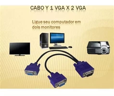 Cabo Y Duplicador Vga 1 Entrada 2 Saidas Vga Macho Femea Escorrega O