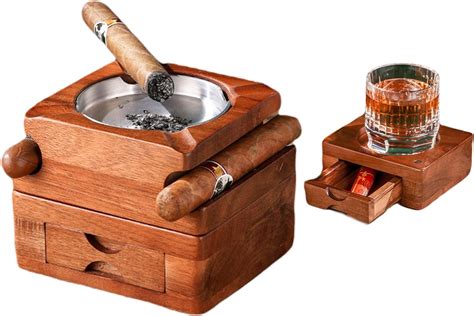 Erreloda Wooden Cigar Ashtray Coaster Cigar Whiskey Glass And Tray Holderslot To