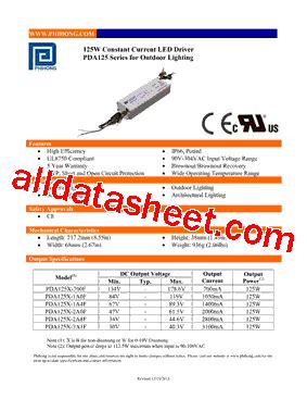 PDA125X 1A0F Datasheet PDF Phihong USA Inc