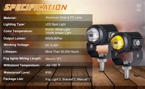 Zmoon Motorcycle Led Driving Fog Lights W Amber And White Projector