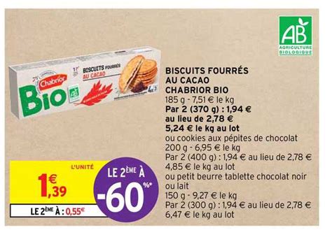 Promo Biscuits Fourrés Au Cacao Chabrior Bio chez Intermarche Hyper