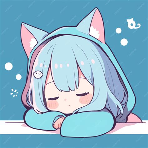 Premium Photo Anime Girl With Blue Hair And Cat Ears Sleeping On A