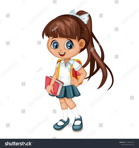 Vektor Stok Cartoon Vector Illustration School Girl Backpack Tanpa Royalti 1128645455