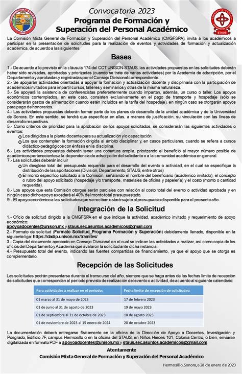 Convocatoria De Apoyo En Programas De Formación Y Superación Del