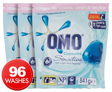 3 X OMO Sensitive Laundry Detergent Liquid Capsules Front Top Loader