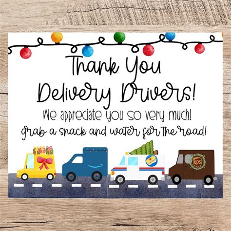 Delivery Driver Thank You Snack And Drink Sign Christmas Delivery Printable Sign For Mail Carrier