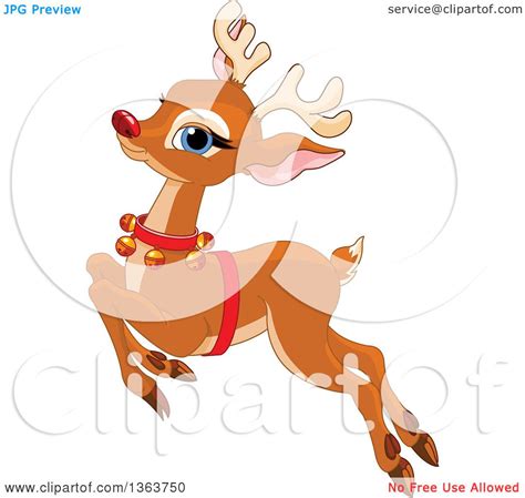 Clipart Of A Happy Red Nosed Christmas Reindeer Leaping Royalty Free