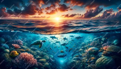 Premium Photo | Ocean Surface to Coral Reef Ecosystem Transition Unseen ...