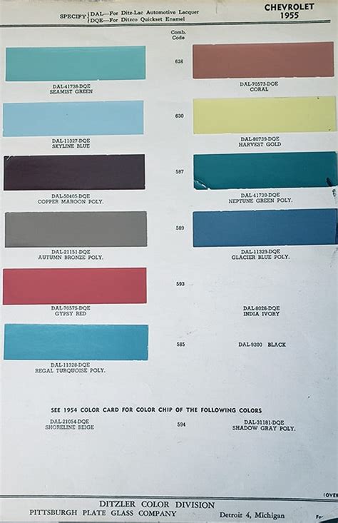 55 Chevy Bel Air Color Chart