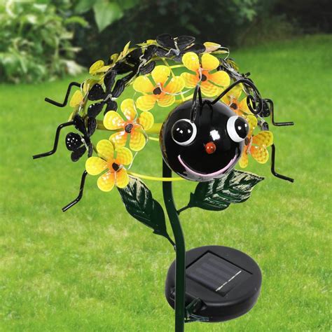 Solar Bumble Bee Of Flowers With Twenty One LED Lights Garden Stake 8