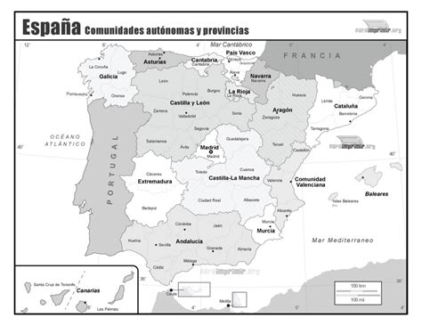 Mapa de España comunidades autónomas y provincias PDF 2024