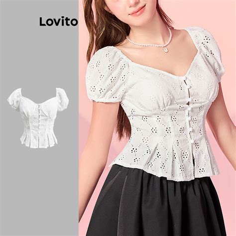 Lovito Blusa De Estrutura Plissada Lisa Fofa Para Mulheres L Ad