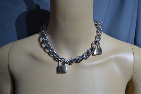 Chunky 3 Padlocks Choker Necklace Curb Chain Shiny Steel Etsy