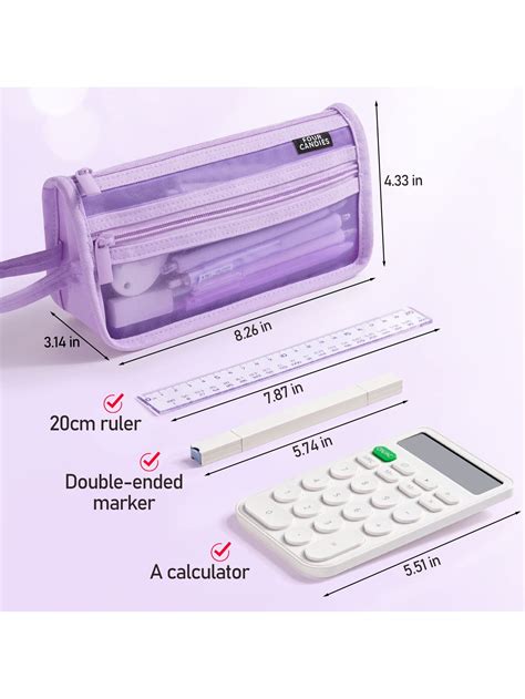 Four Candies Large Capacity Pencil Case Purple Pencil Case With Zipper Organized Pencil Cases