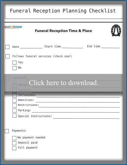 The Funeral Reception Planning Checklist Is Shown In This Screenshote