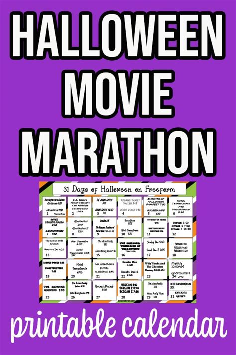 Freeform 31 Days of Halloween Movies Printable Schedule for 2020