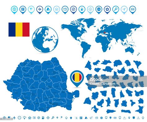 Detailed Map Of Romania And Regions Stock Illustration - Download Image ...