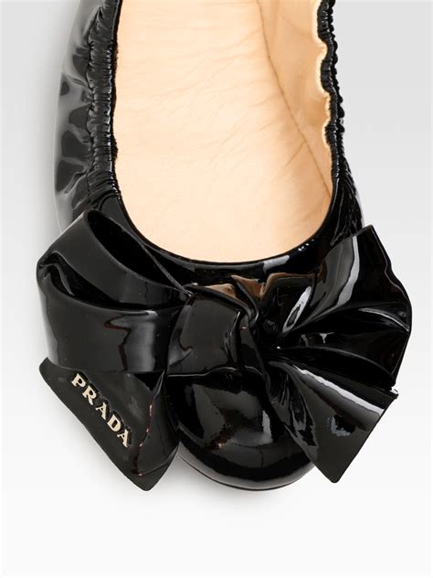 Lyst Prada Patent Leather Puffer Bow Ballet Flats In Black