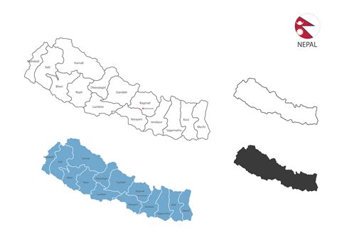 4 style of Nepal map vector illustration have all province and mark the ...