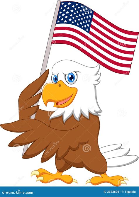 Eagle Cartoon Holding American Flag Stock Vector - Illustration of bird ...