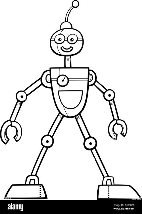 Black and white cartoon illustration of robot comic fantasy character ...