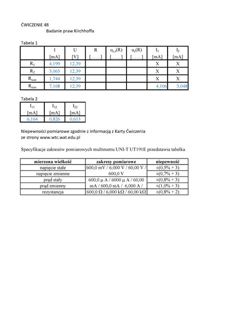 Laborki Fizyka 1 ćwiczenie 48 ĆWICZENIE 48 Badanie praw Kirchhoffa