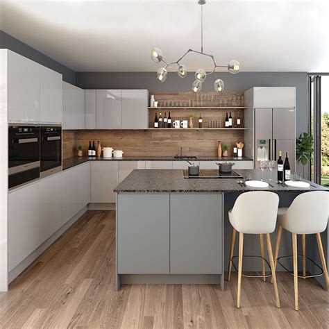 Modern Light Gray High Gloss Lacquer Kitchen Cabinets Design China